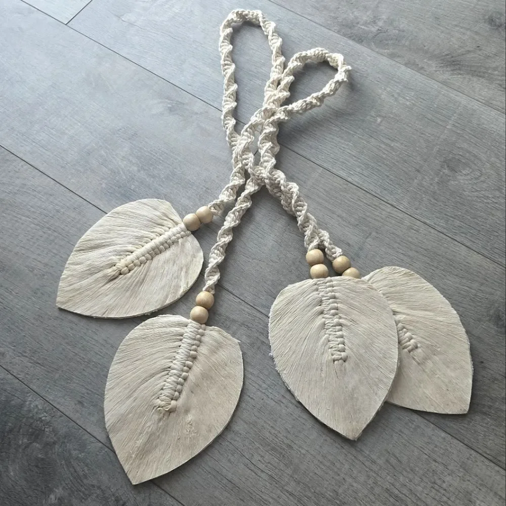 NEW Bohemian Woven Curtain Tiebacks Leaf NWOT